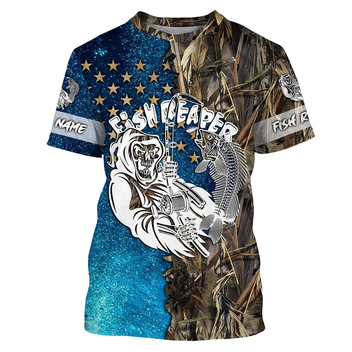 Frenzidea Halloween Fish Reaper American Custom Name Long Sleeve Fishing Shirt