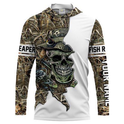 Frenzidea Halloween Fishing Fish Grim Reaper Skull Custom Name Long Sleeve Shirts