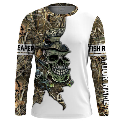 Frenzidea Halloween Fishing Fish Grim Reaper Skull Custom Name Long Sleeve Shirts