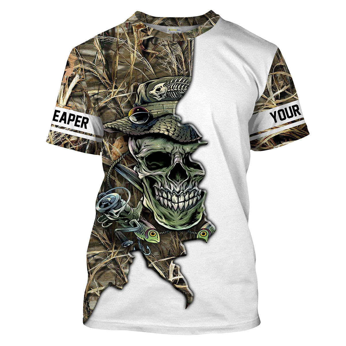 Frenzidea Halloween Fishing Fish Grim Reaper Skull Custom Name Long Sleeve Shirts