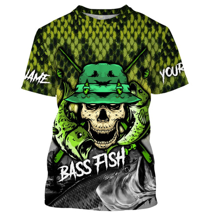 Frenzidea Halloween Largemouth Bass Fishing Skull Fish Reaper Custom Name Long Sleeve Shirt