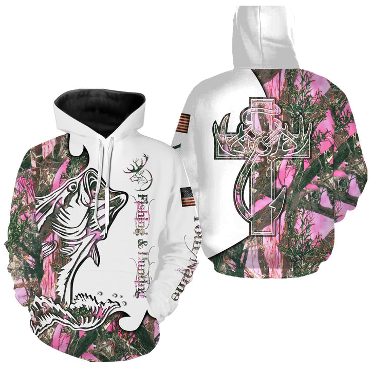 frenzidea Fishing And Hunting Deer And Bass Pink Camo 3D Hoodie