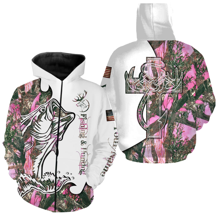 frenzidea Fishing And Hunting Deer And Bass Pink Camo 3D Hoodie