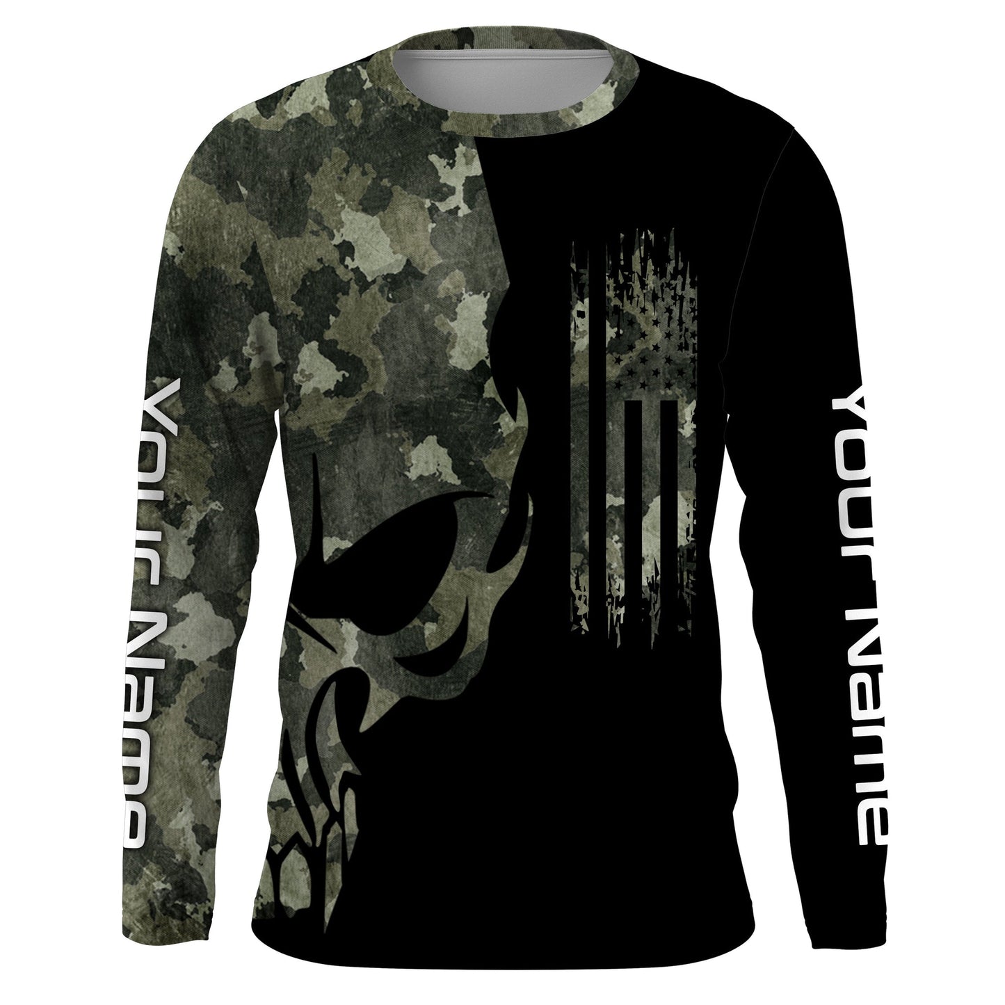 Frenzidea Halloween Fish Reaper American Flag Custom Long Sleeve