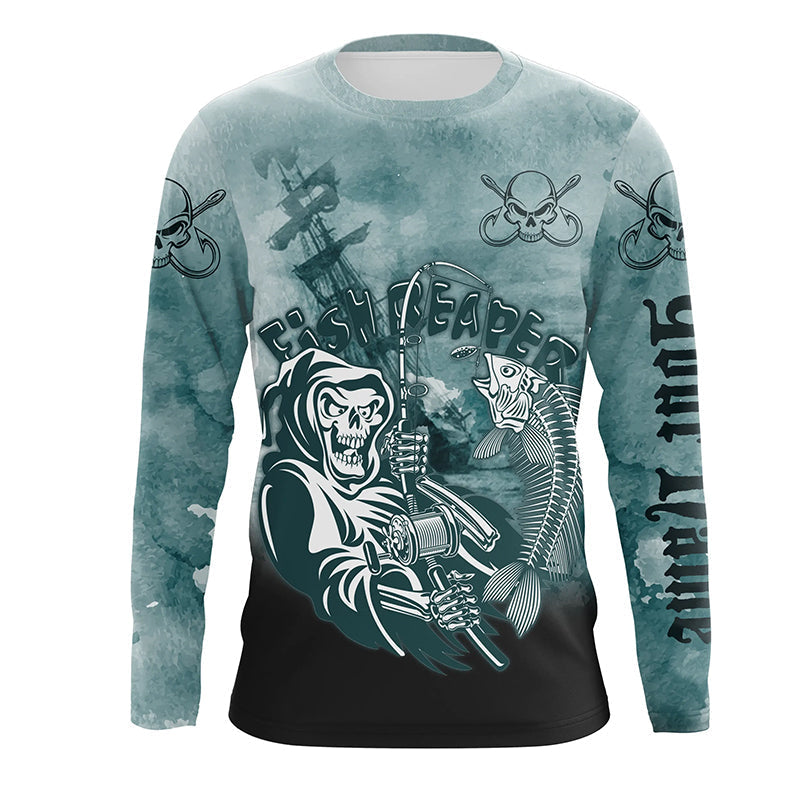 Frenzidea Halloween Fish Reaper Fishing Custom Name Long Sleeve Shirts