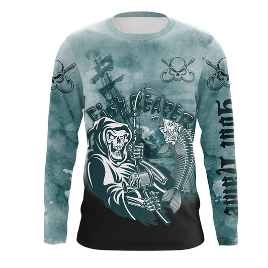 Frenzidea Halloween Fish Reaper Fishing Custom Name Long Sleeve Shirts
