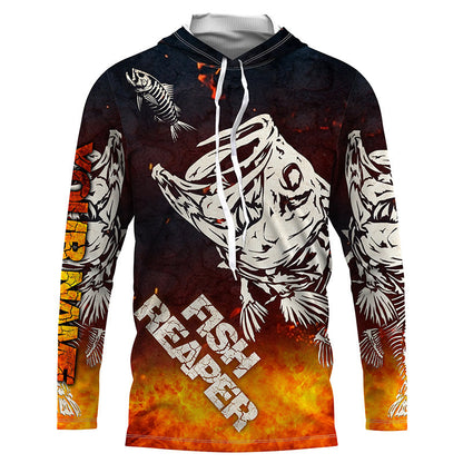 Frenzidea Halloween Fish Reaper Bass Skull Fishing Long Sleeve Fishing Shirt
