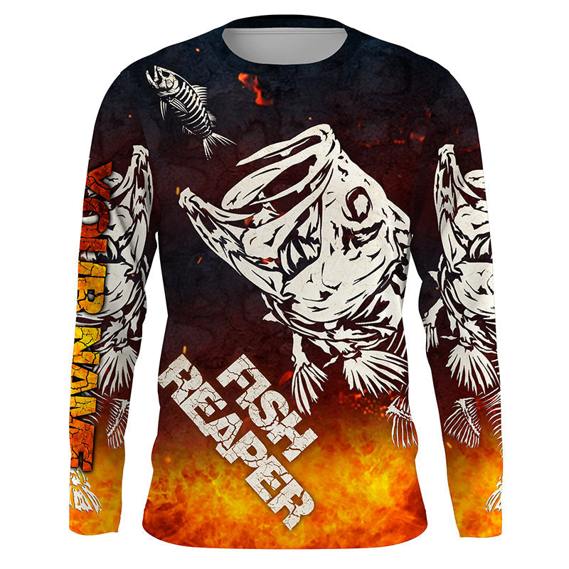 Frenzidea Halloween Fish Reaper Bass Skull Fishing Long Sleeve Fishing Shirt