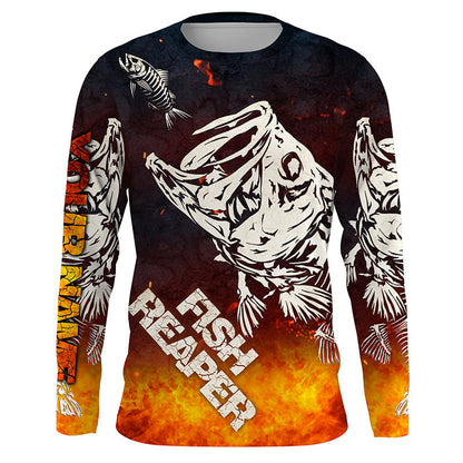 Frenzidea Halloween Fish Reaper Bass Skull Fishing Long Sleeve Fishing Shirt