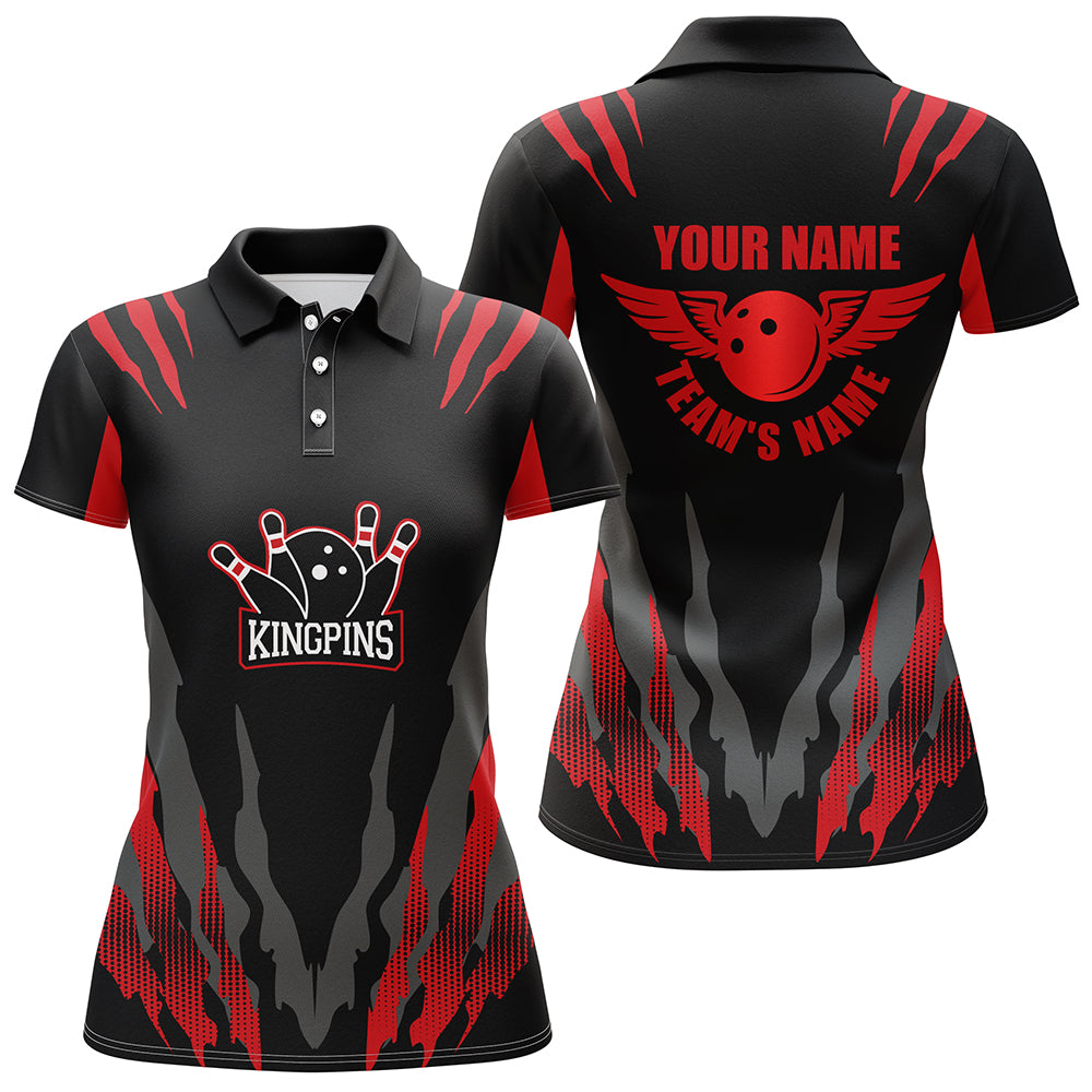 Frenzidea Red Bowling Kingpins Premium Customized Name 3D Shirt For Women