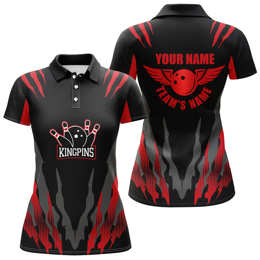 Frenzidea Red Bowling Kingpins Premium Customized Name 3D Shirt For Women