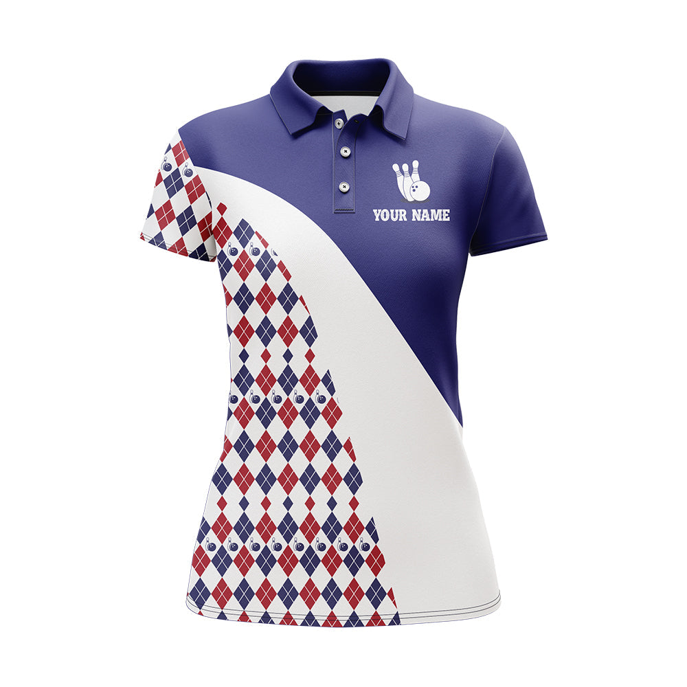 Frenzideas Blue Argyle Bowling Personalized All Over Printed Shirt For Women
