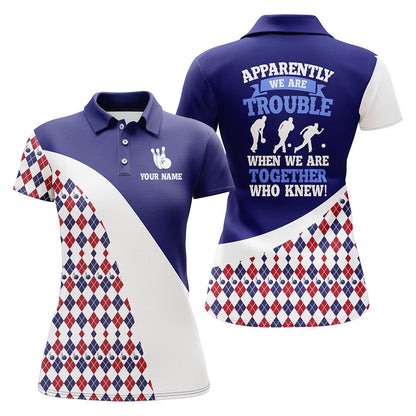Frenzideas Blue Argyle Bowling Personalized All Over Printed Shirt For Women