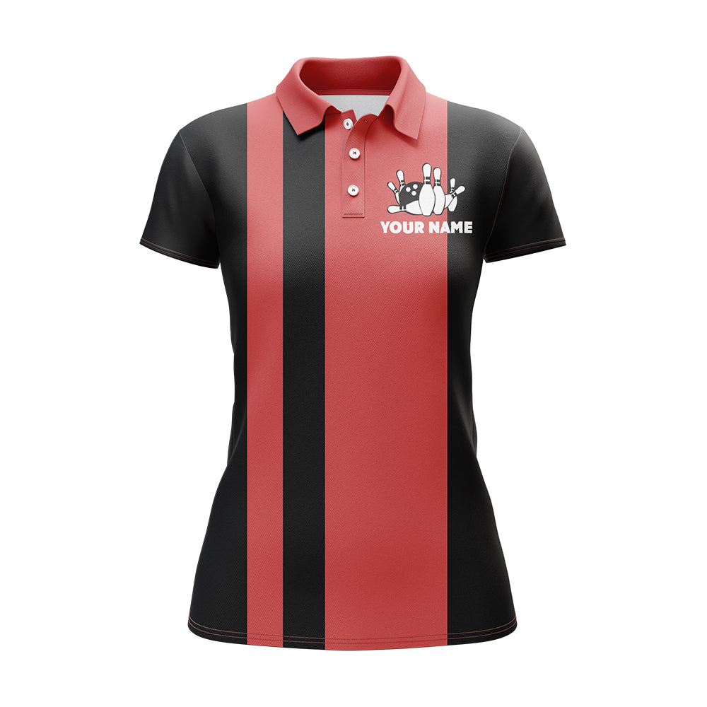 Frenzidea Vintage Red & Black Bowling Eat Sleep Bowl Repeat Customized Name 3D Shirt For Women