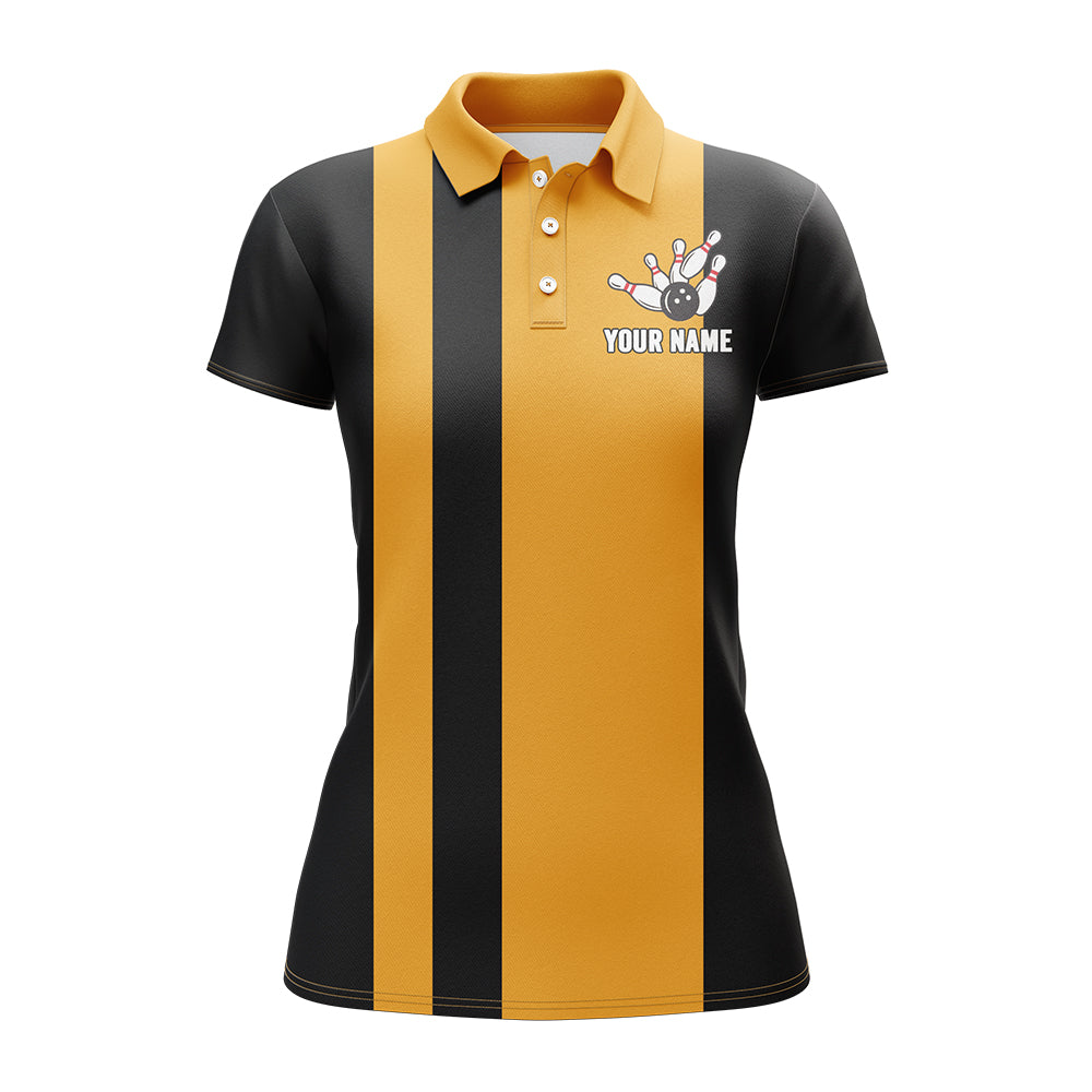 Frenzidea Vintage Yellow & Black Bowling Strike King Premium Customized Name 3D Shirt For Women