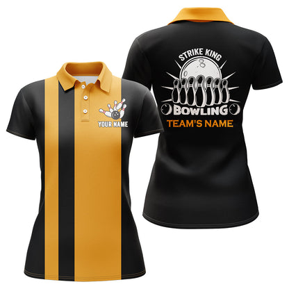 Frenzidea Vintage Yellow & Black Bowling Strike King Premium Customized Name 3D Shirt For Women