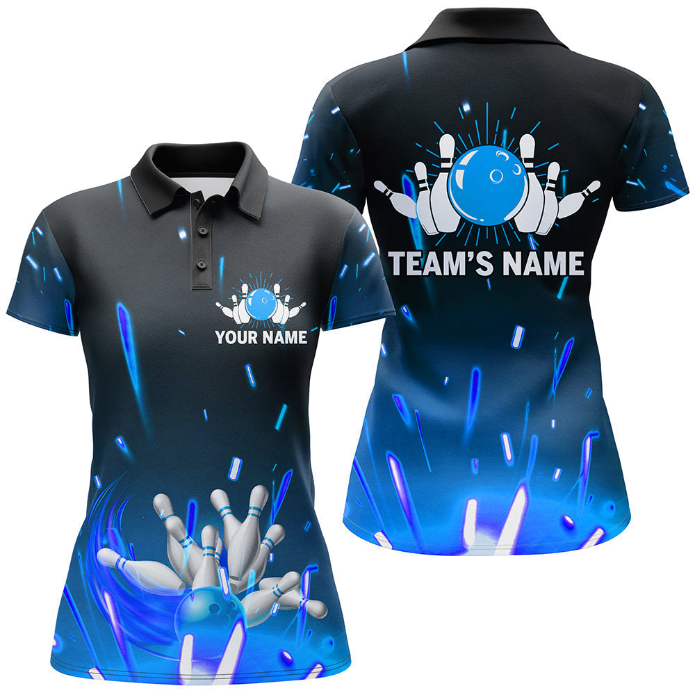 Frenzideas Blue Flame Bowling Classic Personalized All Over Printed Shirt For Women