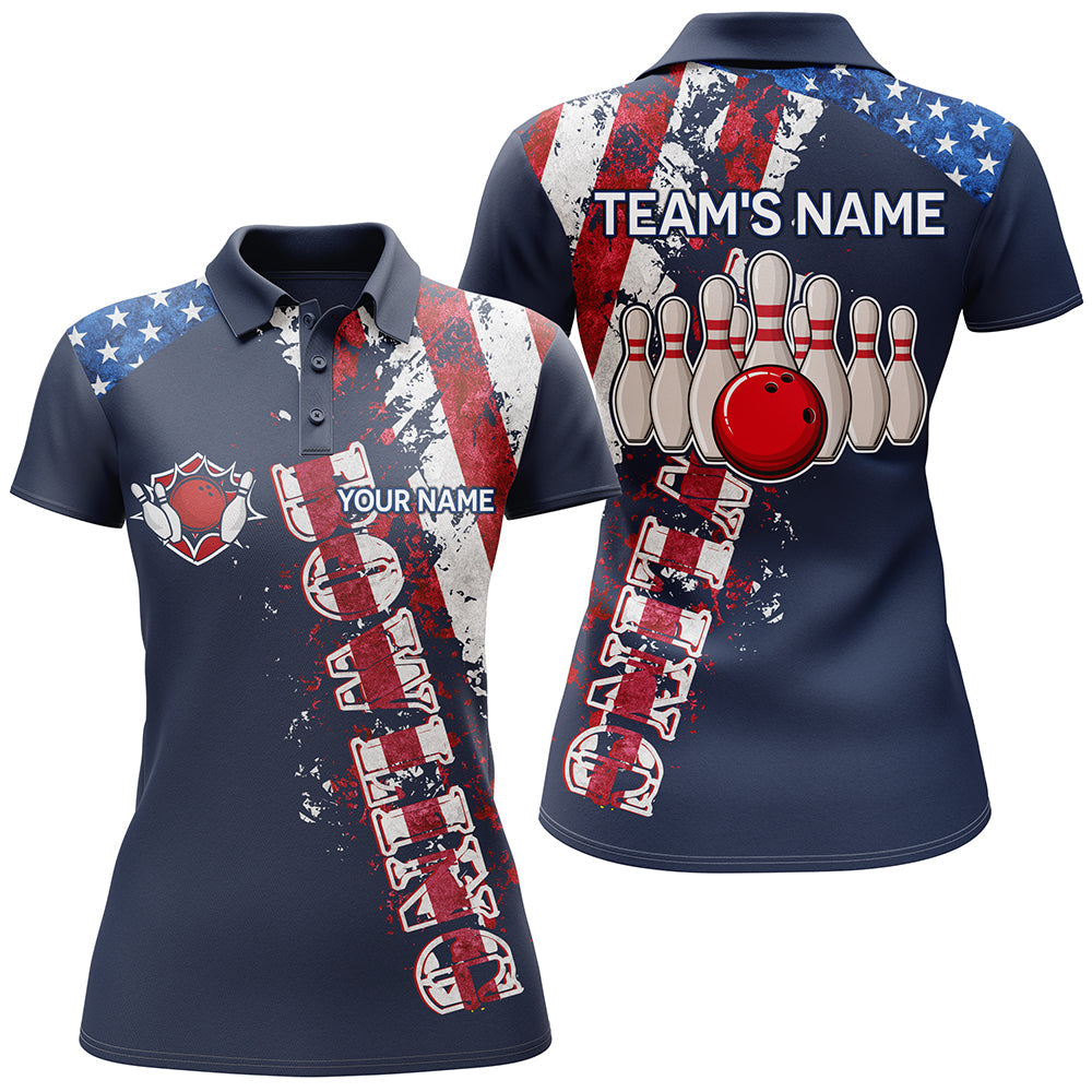 Frenzidea Patriotic Bowling American Flag Pattern Premium Customized Name 3D Shirt For Women