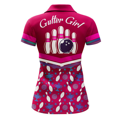 Frenzidea Bowling Gutter Girl Pink Premium Customized Name 3D Shirt For Women