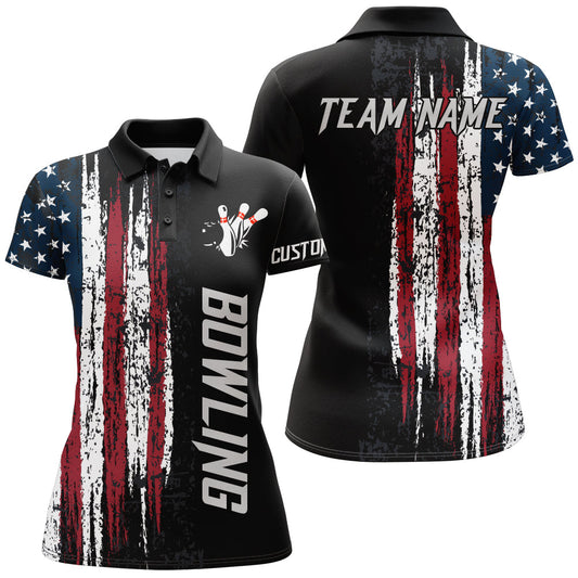 Frenzideas American Flag Bowling Patriots Ladies Premium Customized Name 3D Shirt For Women