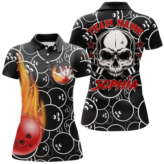 Frenzideas Cool Skull Pins Black Bowling Personalized All Over Printed Shirt For Women