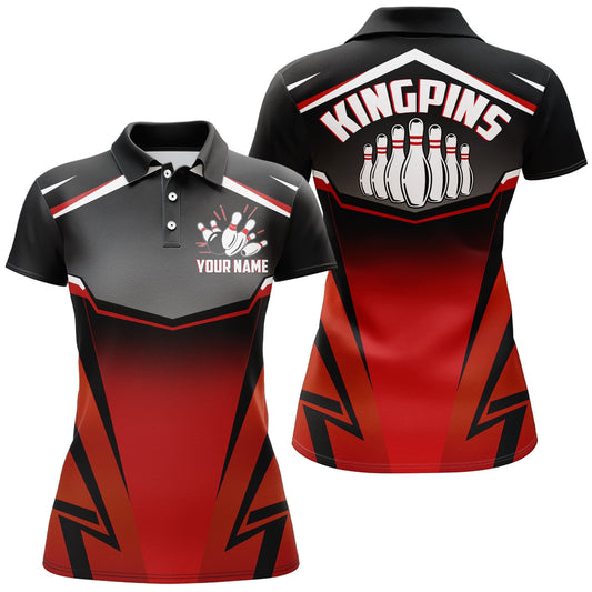Frenzideas Bowling Kingpins Red Premium Customized Name 3D Shirt For Women