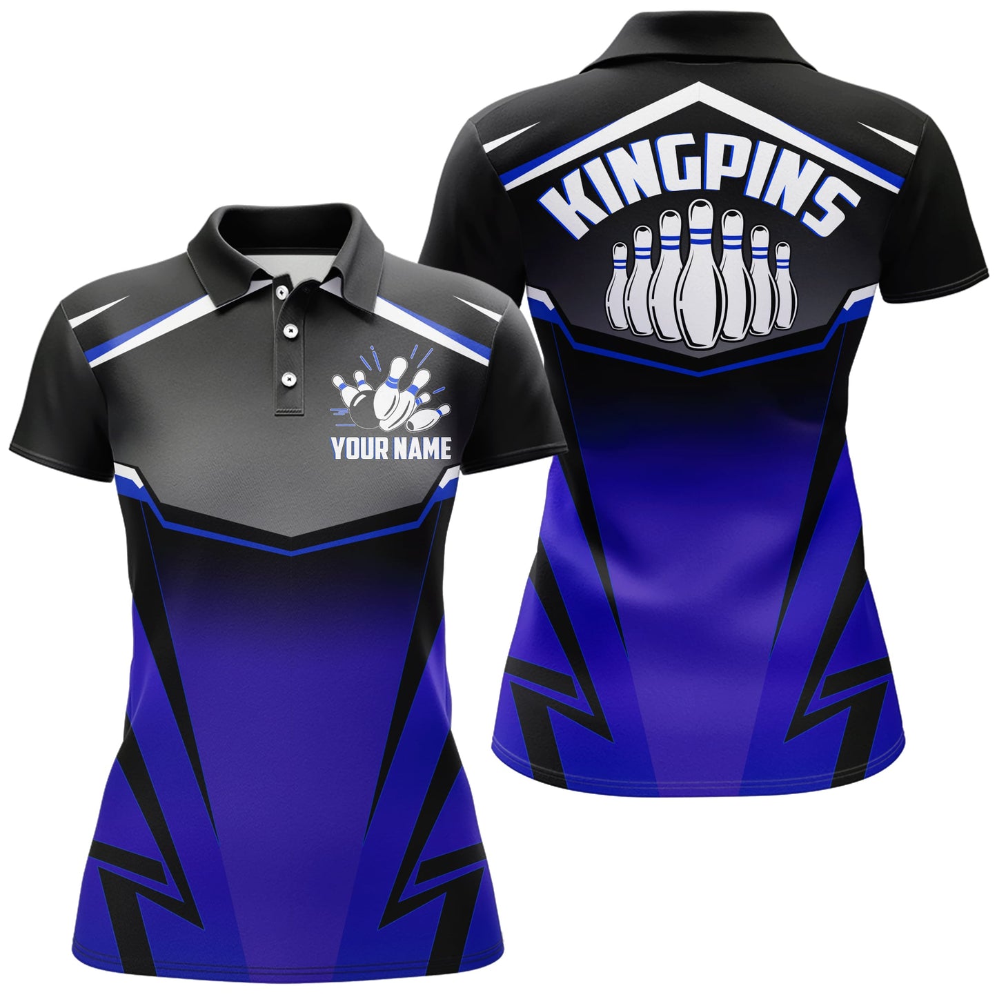 Frenzideas Bowling Kingpins Blue Premium Customized Name 3D Shirt For Women