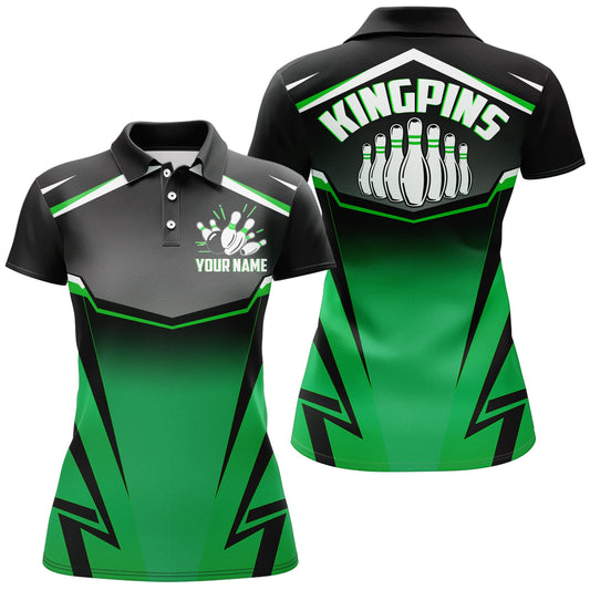 Frenzideas Kingpins Green Bowling Customized Name All Over Printed Shirt For Women