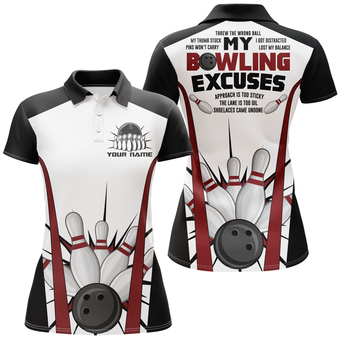 Frenzidea My Bowling Excuses Premium Customized Name 3D Shirt For Women