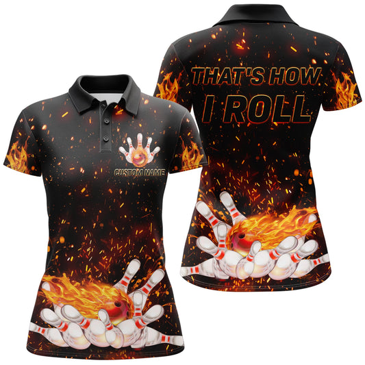 Frenzideas Fire Bowling Ball That's How I Roll Customized Name All Over Printed Shirt For Women