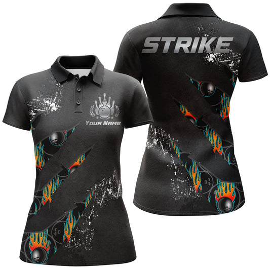 Frenzideas Black Bowling Strike Personalized All Over Printed Shirt For Women