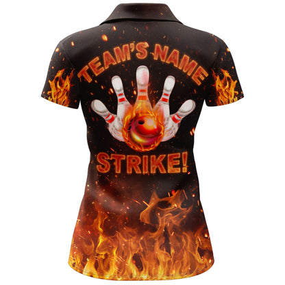 Frenzideas Flames Bowling Strike Personalized All Over Printed Shirt For Women