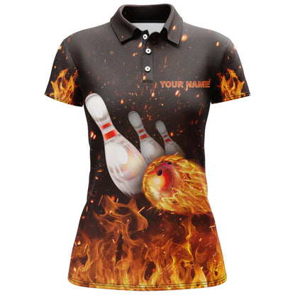 Frenzideas Flames Bowling Strike Personalized All Over Printed Shirt For Women