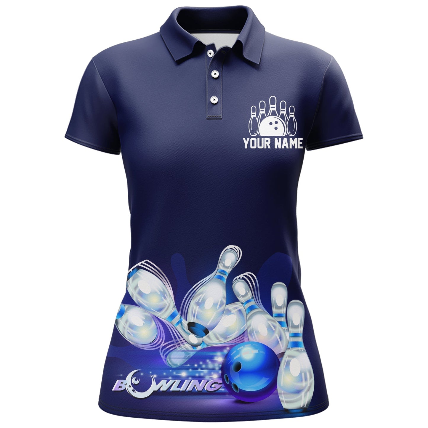 Frenzideas Dark Blue Bowling Don't Worry Bowl Happy Personalized All Over Printed Shirt For Women
