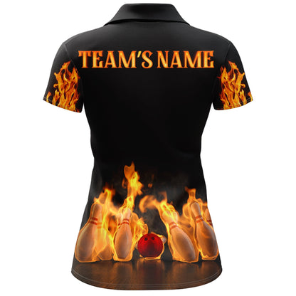 Frenzideas Black Flame Bowling Classic Personalized All Over Printed Shirt For Women