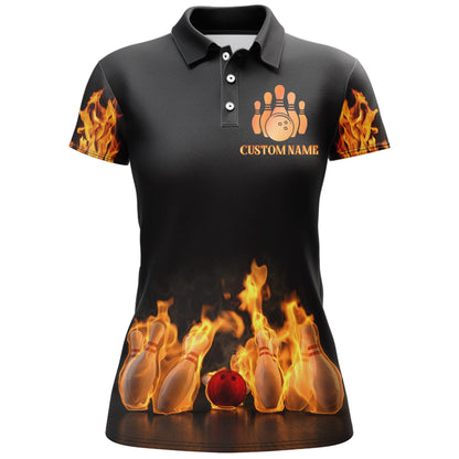 Frenzideas Black Flame Bowling Classic Personalized All Over Printed Shirt For Women