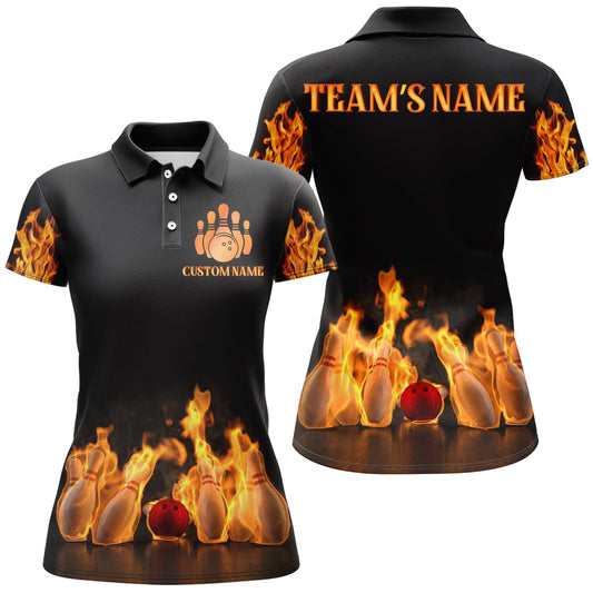 Frenzideas Black Flame Bowling Classic Personalized All Over Printed Shirt For Women