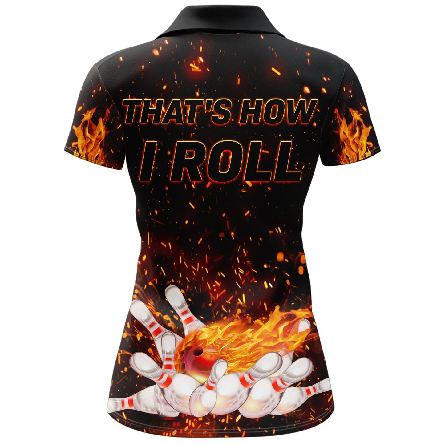 Frenzideas Black Bowling Flame Personalized All Over Printed Shirt For Women