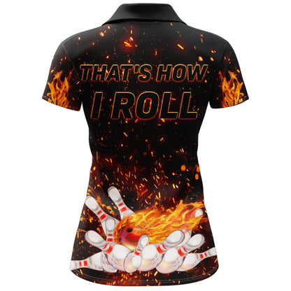 Frenzideas Black Bowling Flame Personalized All Over Printed Shirt For Women