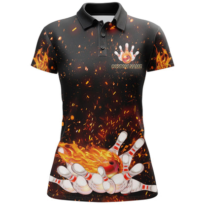 Frenzideas Black Bowling Flame Personalized All Over Printed Shirt For Women