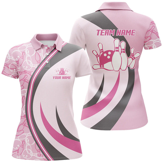 Frenzidea Seamless Pattern Pink Bowling Premium Customized Name 3D Shirt For Women