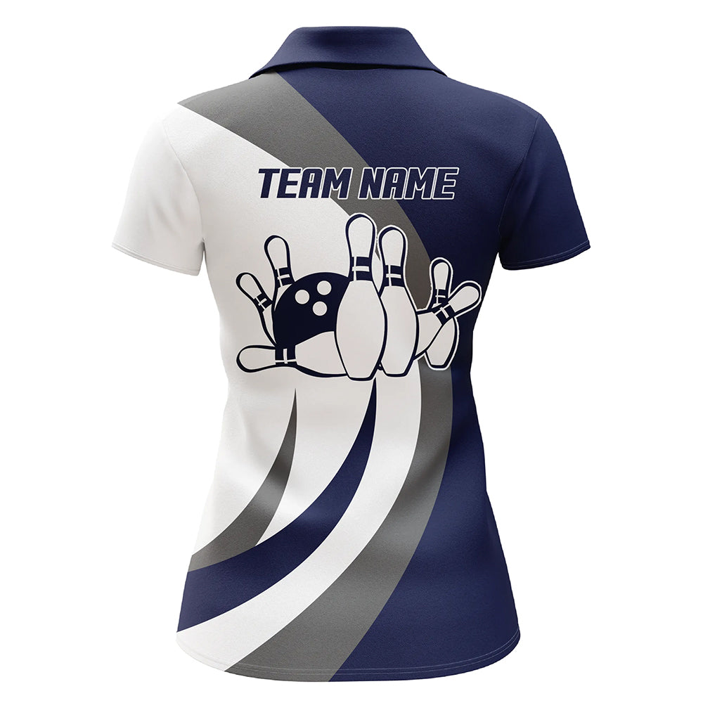 Frenzidea Dark Blue Bowling Seamless Pattern Customized Name 3D Shirt For Women
