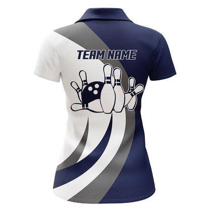Frenzidea Dark Blue Bowling Seamless Pattern Customized Name 3D Shirt For Women