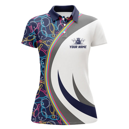 Frenzidea Dark Blue Bowling Seamless Pattern Customized Name 3D Shirt For Women