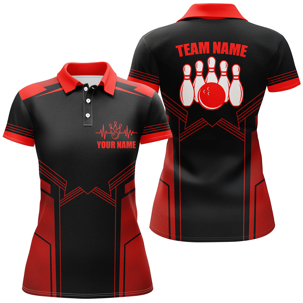 Frenzidea Red Bowling Ball And Pins Premium Customized Name 3D Shirt For Women