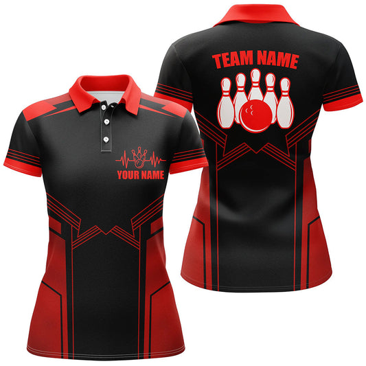 Frenzidea Red Bowling Ball And Pins Premium Customized Name 3D Shirt For Women