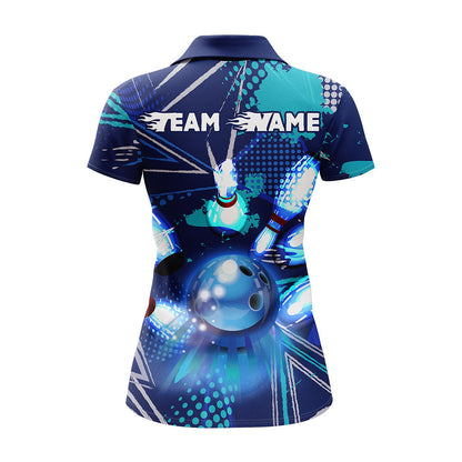 Frenzideas Blue Bowling Personalized All Over Printed Shirt For Women