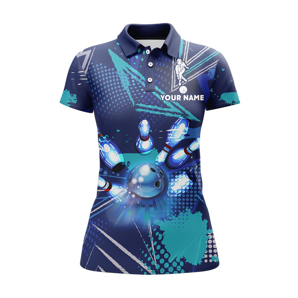 Frenzideas Blue Bowling Personalized All Over Printed Shirt For Women