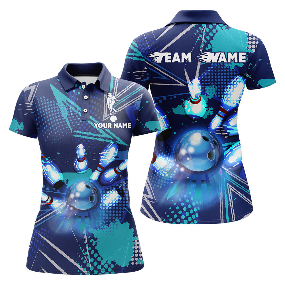 Frenzideas Blue Bowling Personalized All Over Printed Shirt For Women
