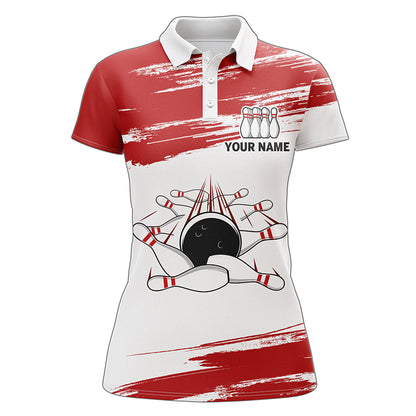 Frenzidea Red & White Bowling Too Legit Too Split Premium Customized Name 3D Shirt For Women